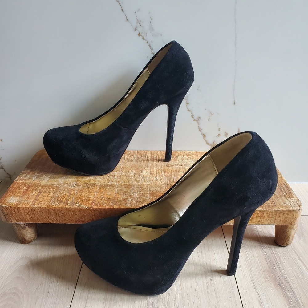 Steve Madden Heels Womens 9 Black Suede P-Ressa Platform High Stiletto Pumps